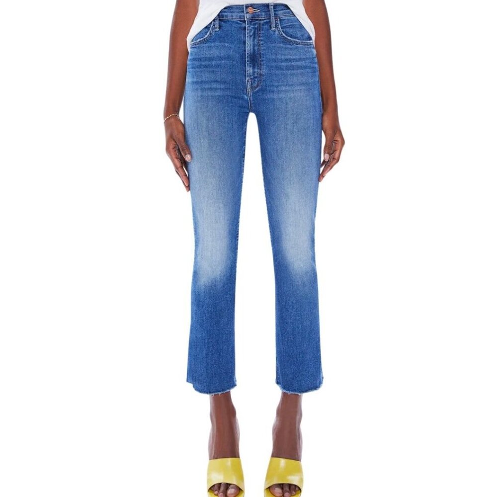 MOTHER Blue Cropped Ankle Straight Jeans